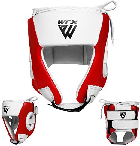 WFX Kopfschutz für Kinder zum Boxen, MMA-Training und Kickboxen, Junior-Kopfschutz aus Maya-Hide-Leder für Gesichts- und Ohrenschutz, Kopfbedeckung für Sparring, Muay Thai und Taekwondo-Helm (Rot)