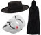 V for Vendetta Guy Fawkes Kostüm Kit | Anonymous Hacker Maske + Schwarzer Kapuzenumhang + Hut für Erwachsene Unisex Halloween Karneval Party Kleid Zubehör, schwarz / weiß, Einheitsgröße