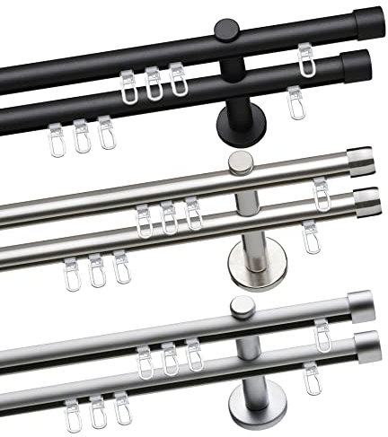 SN Deco - Innenlaufgarnitur Mailand, Ø 16mm, 2-Lauf chrom-matt 300cm (4x150cm inkl. Verbinder)