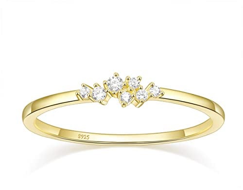 Titaniumcentral Damen Ringe Schmal Vorsteckring Gold Silber 925 14K Vergoldet Schlicht Verlobungsringe eheringe mit Zirkonia (60 (19.1))