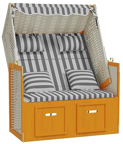 vidaXL Strandkorb mit Kissen Gartenliege Volllieger Sonnenliege Sonneninsel Strandliege Zweisitzer Liege Strand Poly Rattan Massivholz Weiß Grau