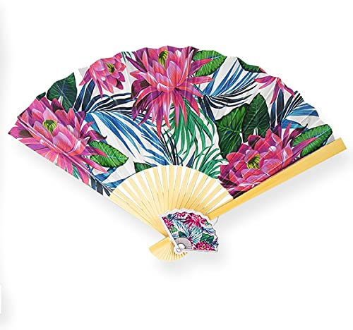 AKH® Faltbarer Handfächer,Florales Design,Tragbarer Mini-Handfächer,Handfächer,Papierhandfächer,Faltfächer,Bambus und Papiermaterial,Chinesischer Stil Faltfächer,Taschenfächer (Dehila Blume)