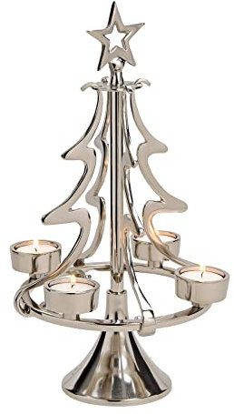 Adventskranz Tannenbaum aus Metall Silber, H: 40 cm - Weihnachten Deko, Adventsdeko, Teelichthalter Advent, Adventsgesteck