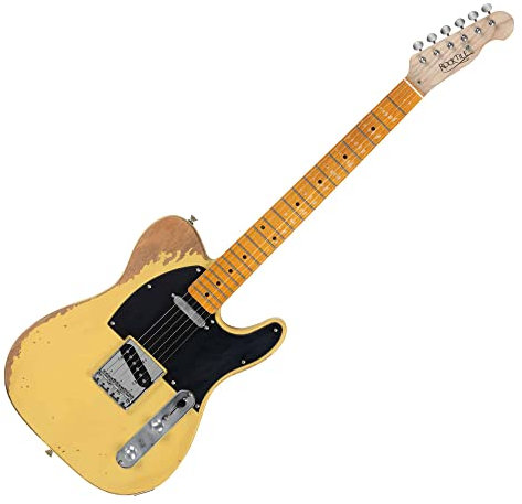 Rocktile Vinstage TL-HMBB E-Gitarre - Relic-Gitarre in Aged-Style - Korpus: Mahagoni - Griffbrett/Hals: Ahorn - 2x Single Coil Pickup - Vintage-Hardware - Vintage Blonde