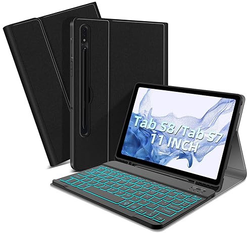 XIWMIX Backlit Keyboard Case for Samsung Galaxy Tab S8/S7 11-Inch, Tablet Cover with Magnetic Detachable Wireless Keyboard for Samsung Galaxy Tab S8 2022(SM-X700/X706)/S7 2020(SM-T870/T875/T876),Black