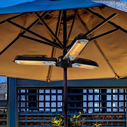 Samnuerly Outdoor Patio Umbrella Heater,Courtyard Heater Folding Electric Infrared Space Heater with 3 Heating Panels for Pergola Or gazabo Parasol,2000W