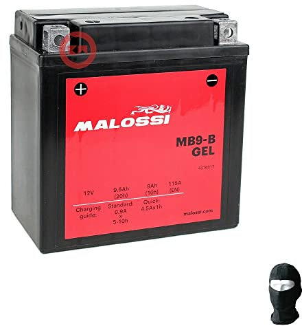 Kompatibel mit Piaggio Ape FL3 Europa 50 von 1995 bis 1999, Gel-Batterie Malossi MB9-B, bereits gebrauchsfertig, aktive Batterien 9 Ah, Ampere 12 Volt, wartungsfrei