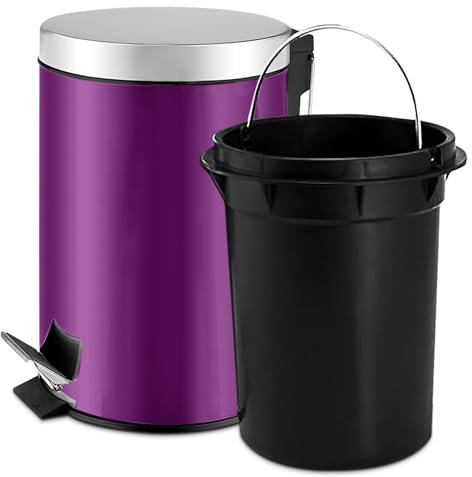TIENDA EURASIA - Papelera de Baño con Pedal, Papelera Oficina con Cubo Extraible, Papelera Escritorio Fabricada en Acero Inoxidable, Papelera de 3l, Cubo de Basura de ø17 x 25 cm (Violeta)