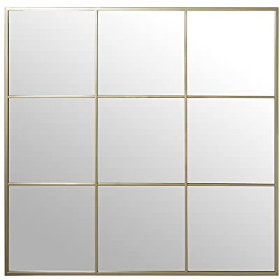 DRW Espejo de Pared Cuadrado de Ventana en Metal Dorado 120x2x120cm