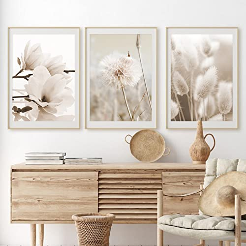 Sarah Duke Beige Wandbilder 3er Poster Set Moderne Wandbilder Boho Pampasgras Bild Wohnzimmer Poster Natur Vintage Leinwandbilder Wandposter Ohne Rahmen (Stil B,40x50 cm)