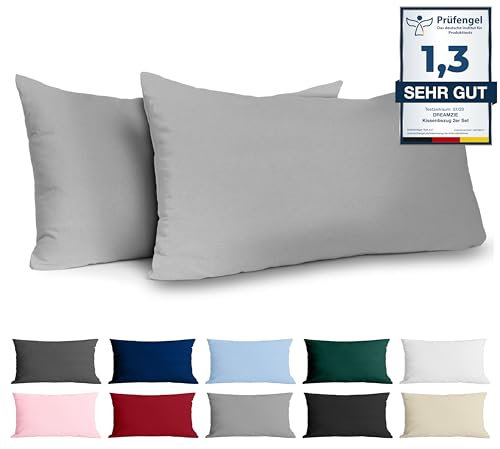 Kissenbezug 40 x 80 Renforcé Baumwolle (2er-Set) - Hellgrau - Dicht gewebt mit 57 Fäden/cm² - Kissenbezug 40x80 cm - Oeko Tex Zertifiziert - Dreamzie