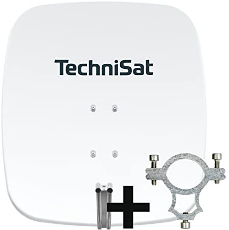 TechniSat SATMAN 65 Plus - Satellitenschüssel (65 cm Sat Anlage, Antenne mit Masthalterung und Halteschelle, vorbereitet für die Aufnahme eines 40 mm LNB) Weiss