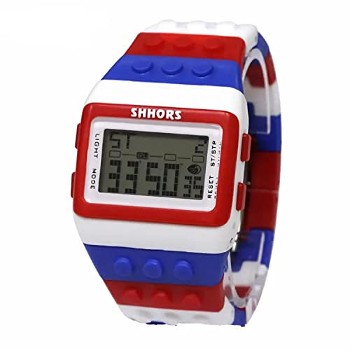 FENKOO Unisex Regenbogen Digital-Armbanduhr Rot/Weiß