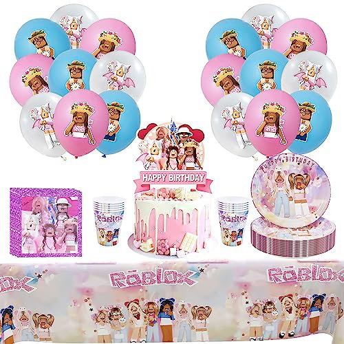 Cumpleaños Niña,Fiesta Vajilla,Juego de Vajilla,Suministros de Fiesta,Cumpleaños Fiesta Globos ,Plato,Servilleta de Papel,Taza,Mantel,Niños Decoración de Fiesta, 60 Pcs
