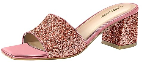 PIZZ ANNU Mules Sandals for Women Block Chunky Heel Slides Ladies Summer Slip on Square Open Toe Heeled Wedding Shoes