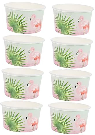 SEWOART 8pcs Flamingo Ice Cream Paper Bowls Sturdy Yogurt Containers Hawaiian Party Supplies Suitable for Milk Tea Shop Jelly Dessert Bowl
