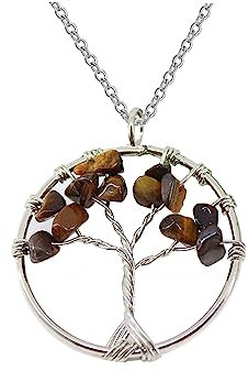 Only faith Collar para Mujer Arbol de Vida con piedras naturales Hecho a mano Acero Inoxidable Amuleto y protección Limpieza de Chakras meditación (Ojo de Tigre)
