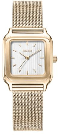 BURKER Damenuhr Macy, Quadratische Damen Armbanduhr Milanaise-Armband Edelstahl Analog Quarz 3-ATM Wasserdicht Geschenk für Frau, Freundin, Mama - 26 mm - Gold