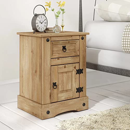 Corona 1 Door 1 Drawer Bedside Table Cabinet Mexican Solid Pine