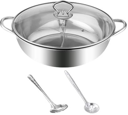 Sharplace Stainless Steel Shabu Shabu Hot Pot Hot Pot Cookware Japanese Cookware with Spoons Ramen Cooker for Kitchen Restaurant Travel, 30cm