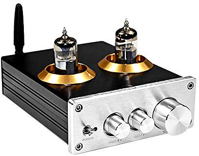 Buffer HiFi 6J5 Bluetooth 4.2 Tube Preamp Amplifier Stereo Preamp with Treble Bass Tone Adjustment (Silver)