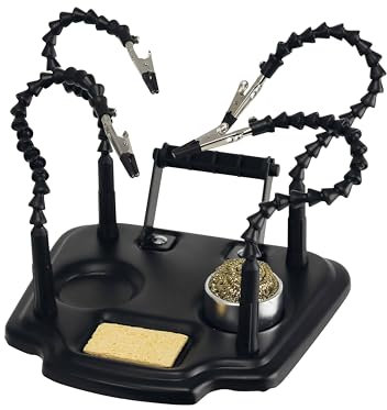DAYTOOLS Löthilfe LH-11M-1 | 4 flexible Schwanenhals-Arme | Isolierte Krokodilklemmen | Robuster Metallfuß | inklusive Lötschwamm, Reinigungswolle, Lötzinnhalter | Präzisionswerkzeug zum Basteln