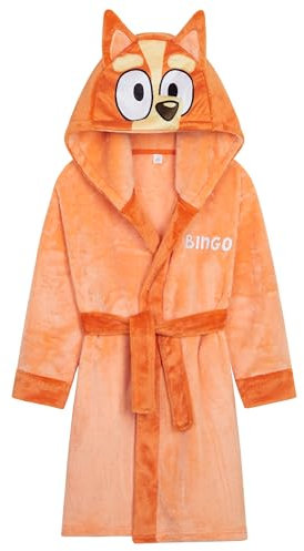 Bluey Girls Fleece Dressing Gown with Hood and Tie Waist, Cosy Robe - Gifts for Girls (Orange, 2-3 Years)