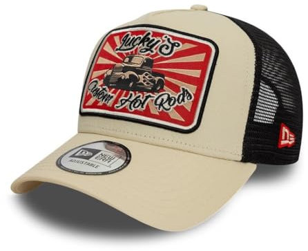 New Era Trucker Cap Auto Oldtimer verstellbar Basecap Mesh Hot Rod beige schwarz - One-Size