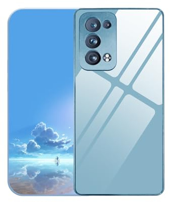 UPLAI Coque pour Oppo Reno 6 Pro 5G (Reno6 Pro 5G), Très Mince Verre Trempé Antichoc Housse, Prime PC + TPU Bumper Souple Silicone Mode Élégant Étui. Bleu