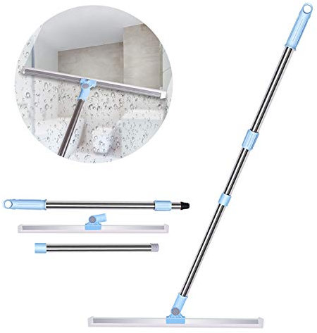 Nakelulu Wasserabzieher Bodenabzieher, Teleskopisch Abzieher Dusche Fensterabzieher mit 50cm Extra Langlebiger Silikon Lippe 3 Teile Griff 130cm Wasser Wischer für Reinigen Glas, Fenster, Fliesen