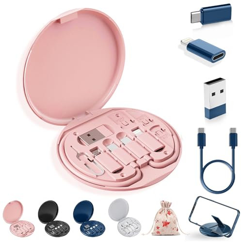 Humorous Neext 9 in 1 Cable Case, 9 in 1 Cable Case, USB Adapter Multi Charging Cable Kit, Multi-Functional Compact Cable Card, 60w Fast Charge for Outdoor Work Business Travel Trip (Pink)