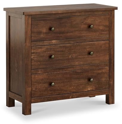 RoselandFurniture Duchy Acacia Small 3 Drawer Chest of Drawers | Fully Assembled, Wooden Storage Dresser, Natural Grain, Mid Century Modern Style, H75cm W80cm D36cm