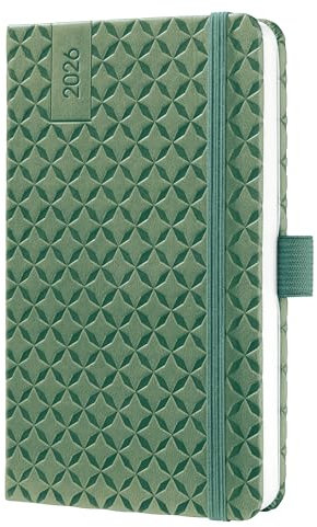 SIGEL J6134 Wochenkalender 2026 A6 grün, Hardcover, Gummiband, Stiftschlaufe, Einstecktasche, 174 Seiten, vegan, Buchkalender, Terminplaner Taschenkalender Jolie