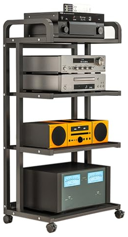 HiFi Rack Schallplattenständer 3/4/5-stufiger Plattenspieler Ständer Regal Audio Medienständer TV Rack DVD Regal CD Schrank Entertainment-Center mit Rädern für Stereoanlagen,Stereo-Receiver(Nero,50x40
