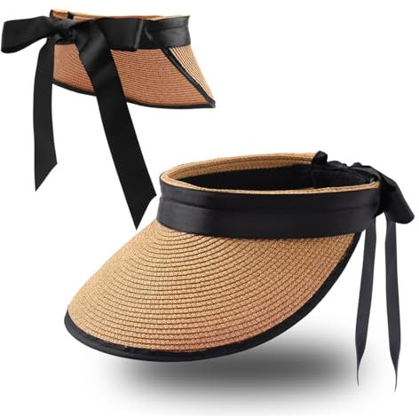 Eigso Sonnenschutz Schirmmütze mit breiter Krempe für Frauen gewebtes Stroh Rollmütze für Frau Mann