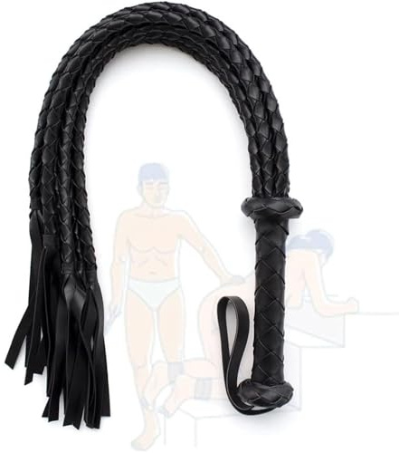 stoqucel Cravache en Cuir Noir avec poignée à Pompon