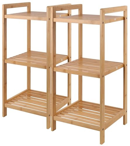 Rosenstein & Söhne Bad Regal: 2er-Set Bambus-Standregal mit 3 Ablagen, 30 x 30 x 70 cm, Bambus (Standregale Küche, Beistellregale)