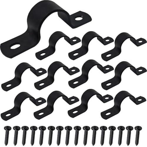 WeqeYent 12 Sets (36 Pcs) Black Pipe Strap Clamp, Two Hole Tension Clips, Saddle Clip, Ø 25mm Heavy Duty U Shaped Brackets for Water Pipes