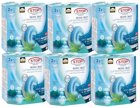 Pattex Luftentfeuchter Aero 360° Nachfülltabs Frischer Wasserfall, Faltschachtel, 6x 2 Stück | Effektive Feuchtigkeitsaufnahme – für frische & trockene Räume