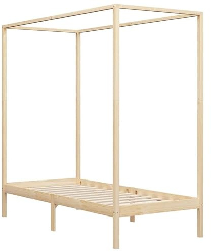 Eleganz Himmelbett-Gestell aus Massivholz Kiefer 100x200 cm | Natürliches & Langlebiges Bettgestell für Schlafzimmer | Stilvolles Design für Erholsamen Schlaf
