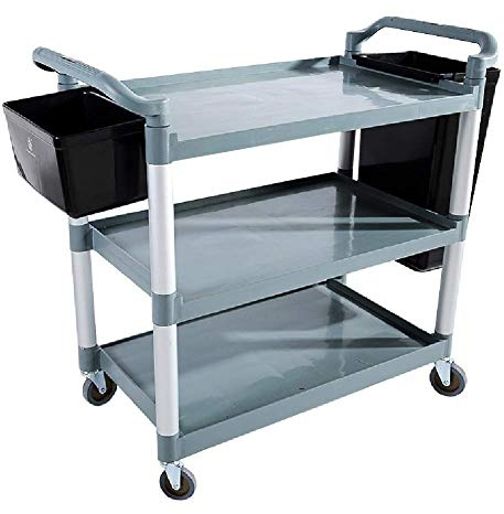 Robuster beweglicher Sackkarre, Servierwagen, Kunststoff, Aufbewahrungswagen für Hotels und Restaurants, 150 kg Tragkraft, Essschüssel, Lieferwagen, Grau, 79 x 49 x 97 cm