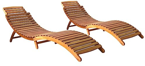 Ziaphsol Lot de 2 chaises longues pliables en bois massif d'acacia - 184 x 55 x 64 cm - Pour jardin, terrasse, piscine, imperméable, durable, structure en bois naturel, utilisation en extérieur et
