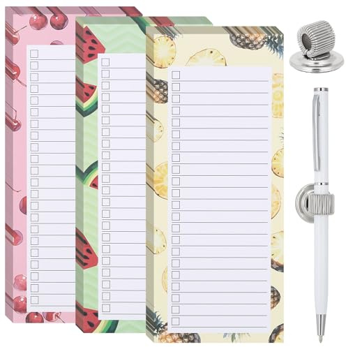 3 Pack Magnetic Shopping List Pad for Fridge with Magnetic Pen Holder | Fruit Theme Magnetic Notepad for Fridge with Pen 150 Tear Off Sheets To Do List Pad Reminders for Shopping Refrigerator