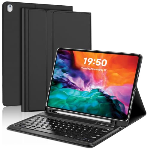 Custodia con tastiera per iPad Pro 12,9 (vecchio modello) 2015 1a / 2017 2a generazione – ricaricabile, rimovibile wireless Bluetooth tastiera Folio Smart Cover in pelle con portamatite per iPad Pro
