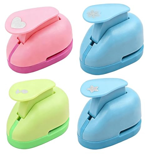 4 Stück Motivstanzer Set Papierstanzer Ausstanzer für Kinder DIY Locher | Sterne Herzen Schneeflocken Notenmuster Ideal für Scrapbooking Geschenkverpackung Handwerk Fotoalbum Einladungen