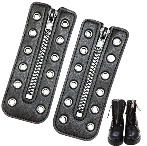 GXGM 1 Paio di Inserti con Cerniera per Stivali in Pelle di Mucca Inserti con Cerniera per Anfibi con 6 Occhielli per Riparazione Fai Da Te Scarpe da Uomo e Donna, 13x5.5cm, Nero