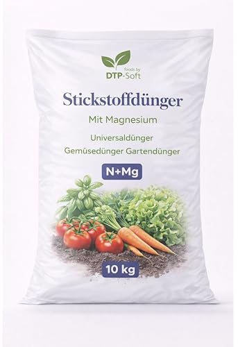 DTP-SOFT Stickstoffdünger 10 kg mit Magnesium - Magnesiumdünger als Universaldünger für Gemüse, Gartenpflanzen, Zierpflanzen und Beeren - Gartendünger für kräftiges Wachstum und sattgrüne Blätter - fü