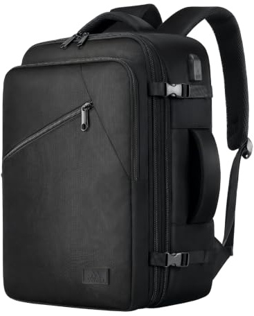 ANNMOR Zaino da Viaggio, 24L Zaino da Cabina 40x30x20 Conforme Ryanair, Espandibile fino a 30L per Laptop 15,6 e Porta USB, Ideale per Viaggi Brevi e Weekend - Nero