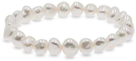 Secret & You Perlenarmband mit weißen oder bunten barocken Süßwasserzuchtperlen - Perlen sind 8-9 mm 22 Perlen insgesamt -18cm Elastisches Band - In verschiedenen Farben erhältlich