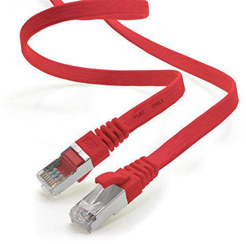 Cavo di rete piatto Cat.7 Gigabit Ethernet Lan (RJ45), 10Gbit/s, compatibile con Cat.5 –Cat.5e – Cat.6 Rosso / 1 pz 1 m